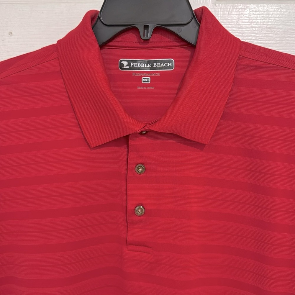 Pebble Beach Dry Luxe Performance Short Sleeve Red Striped Polo Shirt Size XXL